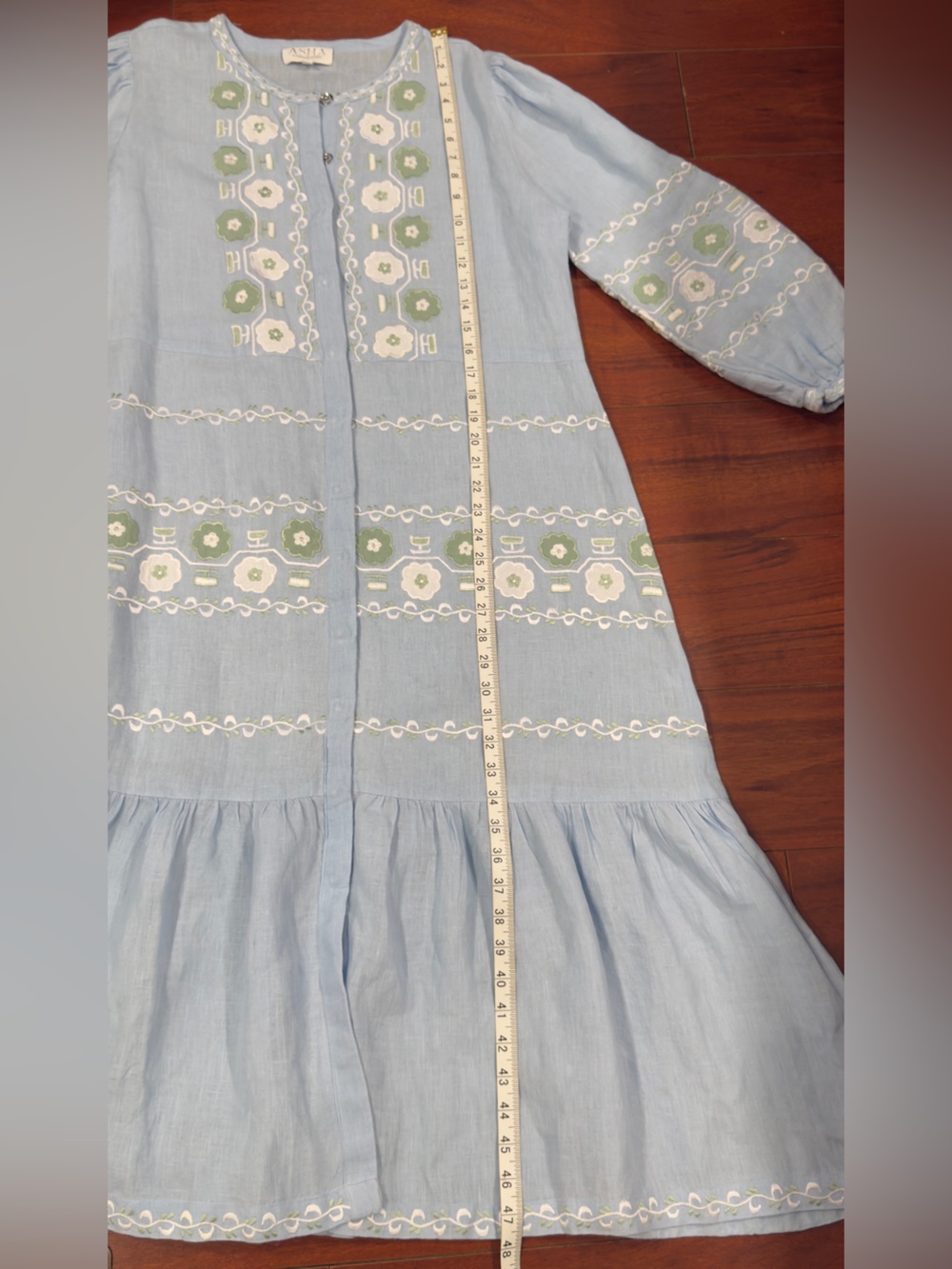 Light Blue Embroidered Maxi Dress with Tie Waist - Picture 13 of 13